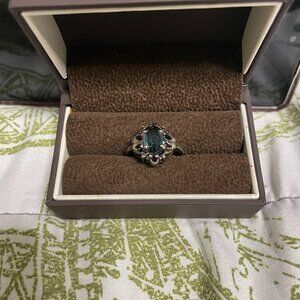Vintage Grey Stainless Steel Ring, Midnight Blue Gem.